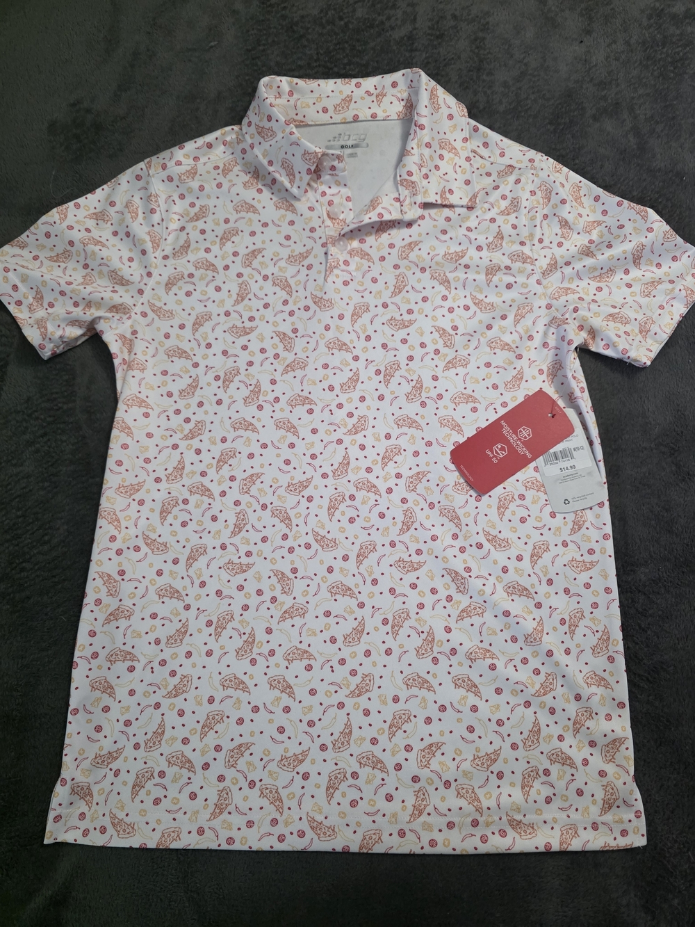 Kids' White Polo with Pizza Print